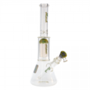 Medicali Glass - Mini Reversal 8-Arm Tree Perc Beaker Bong - 12 Inch - Green & Gold Script Label