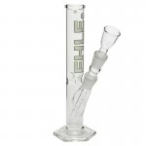 EHLE. Glass - Straight Cylinder Bong 100ml - Ice Notches - White logo